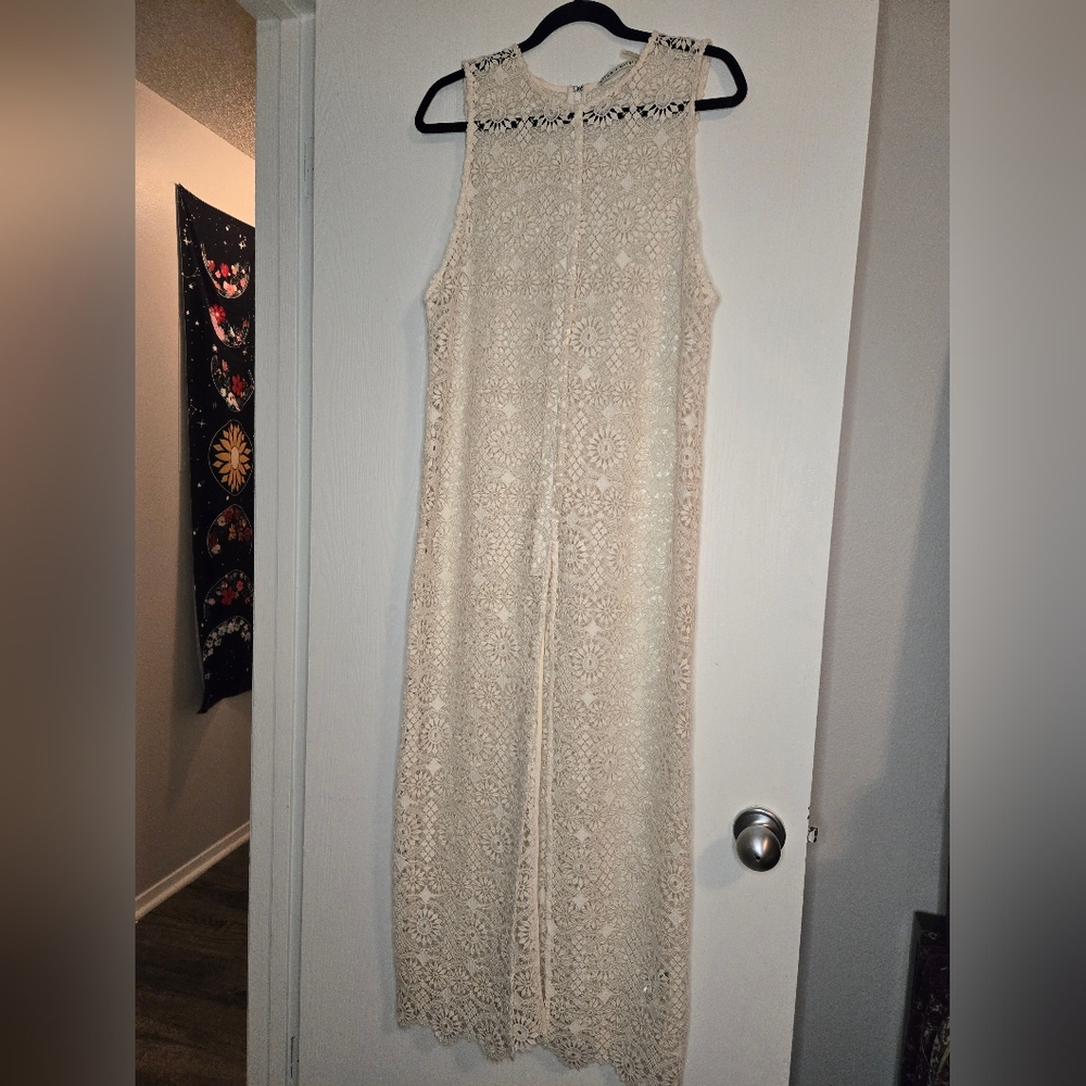 WOMEN'S ALICE + OLIVIA "GRETCHEN" OFF WHITE CROCHET LACE MAXI TUNIC SIZE LARGE
